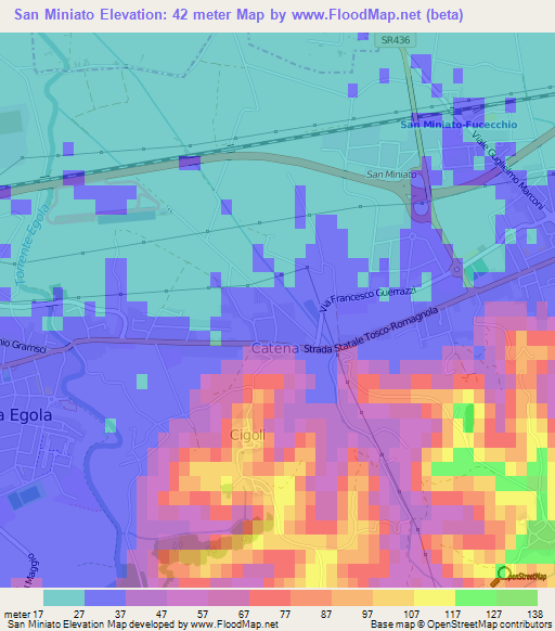 San Miniato,Italy Elevation Map