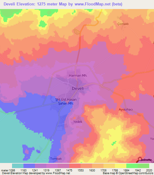 Develi,Turkey Elevation Map