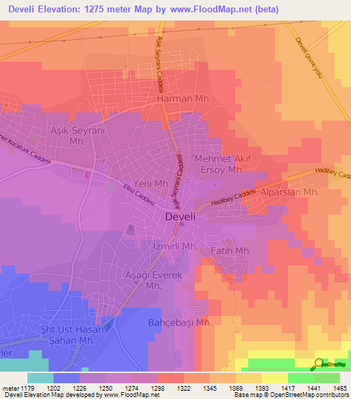 Develi,Turkey Elevation Map