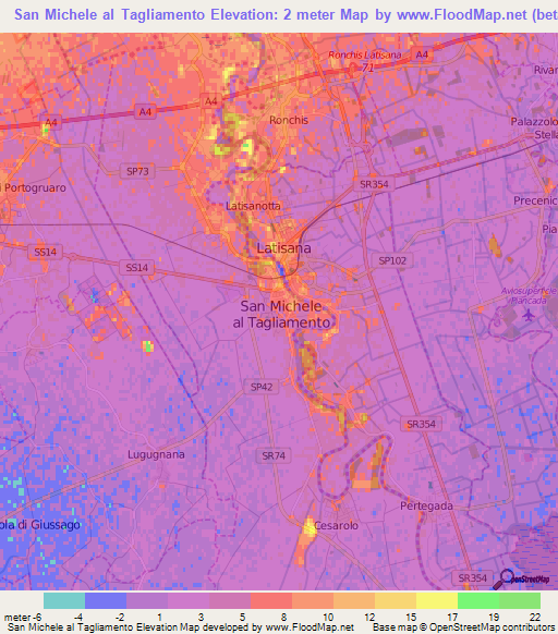 San Michele al Tagliamento,Italy Elevation Map