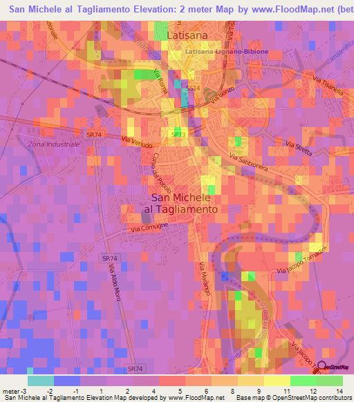 San Michele al Tagliamento,Italy Elevation Map