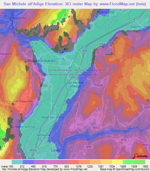 San Michele all'Adige,Italy Elevation Map