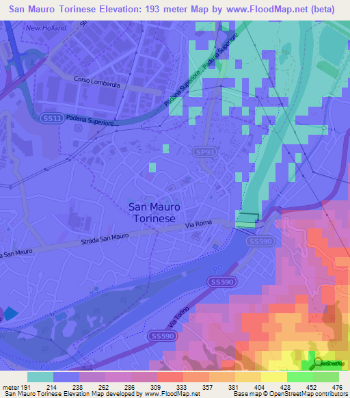 San Mauro Torinese,Italy Elevation Map