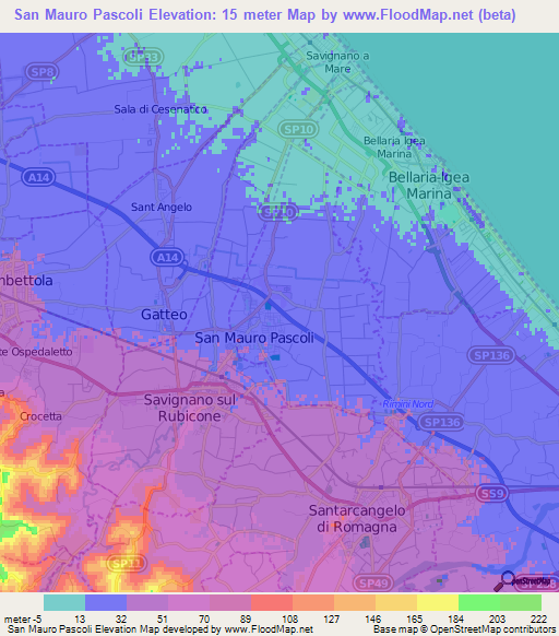 San Mauro Pascoli,Italy Elevation Map
