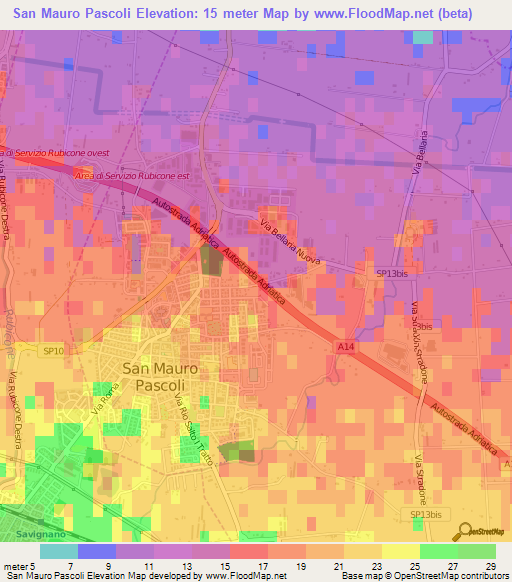 San Mauro Pascoli,Italy Elevation Map