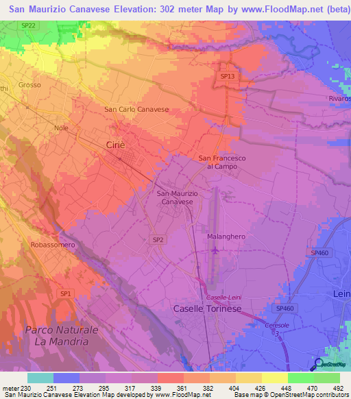 San Maurizio Canavese,Italy Elevation Map