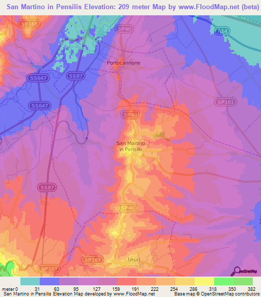 San Martino in Pensilis,Italy Elevation Map