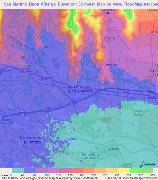 San Martino Buon Albergo,Italy Elevation Map