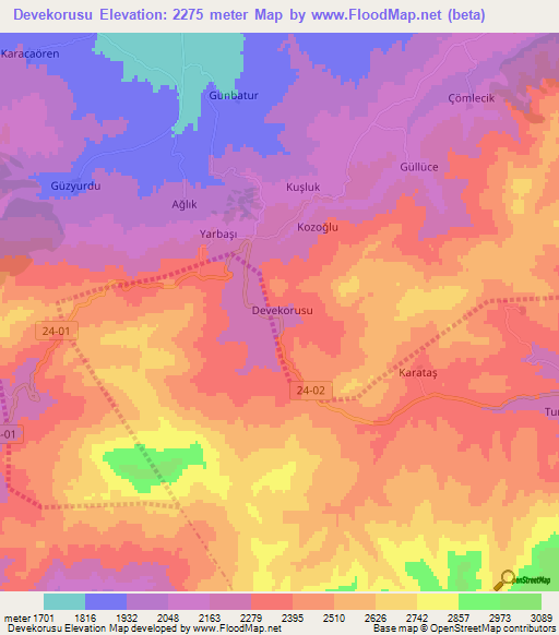 Devekorusu,Turkey Elevation Map