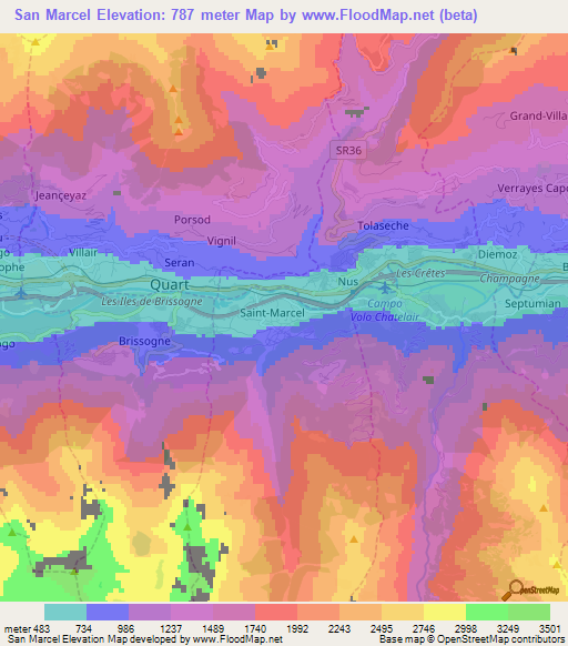 San Marcel,Italy Elevation Map