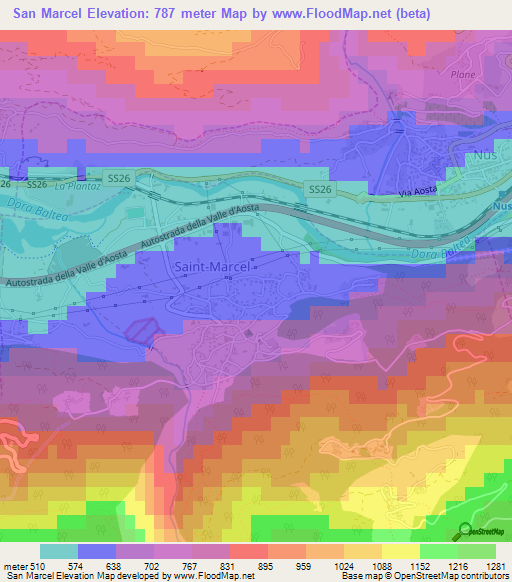 San Marcel,Italy Elevation Map