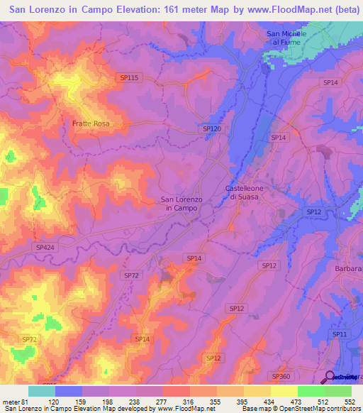 San Lorenzo in Campo,Italy Elevation Map