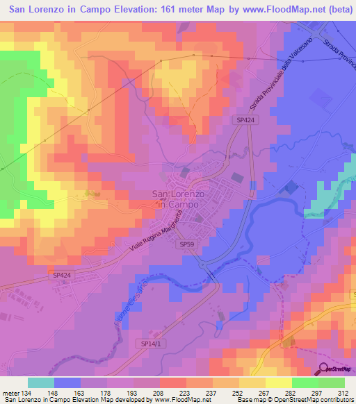 San Lorenzo in Campo,Italy Elevation Map