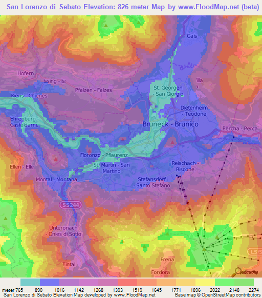 San Lorenzo di Sebato,Italy Elevation Map