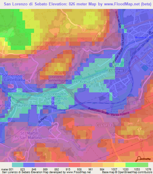 San Lorenzo di Sebato,Italy Elevation Map