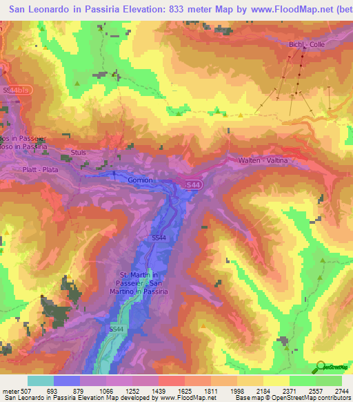 San Leonardo in Passiria,Italy Elevation Map