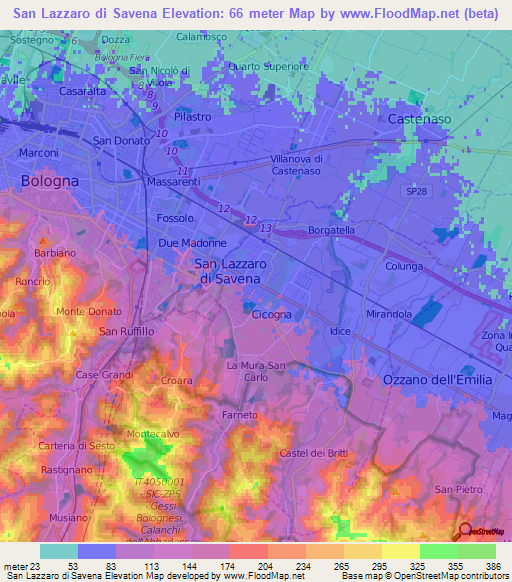 San Lazzaro di Savena,Italy Elevation Map