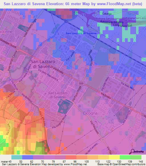 San Lazzaro di Savena,Italy Elevation Map