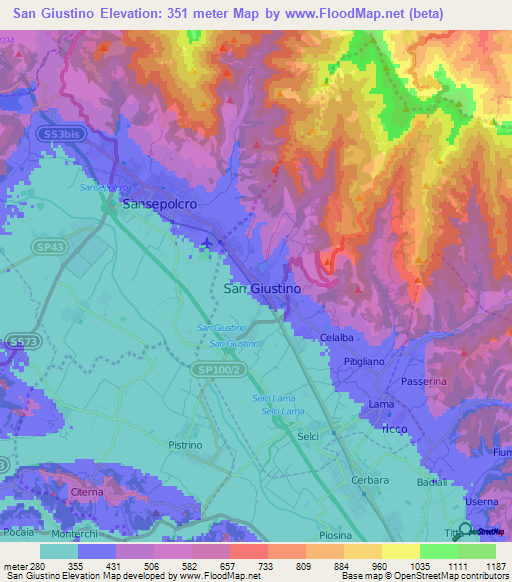 San Giustino,Italy Elevation Map