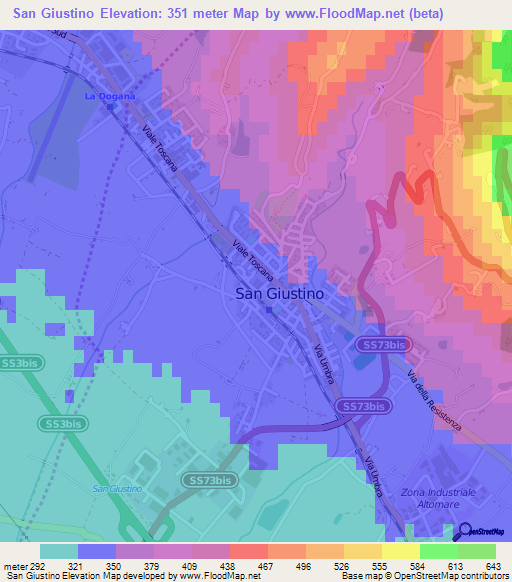 San Giustino,Italy Elevation Map