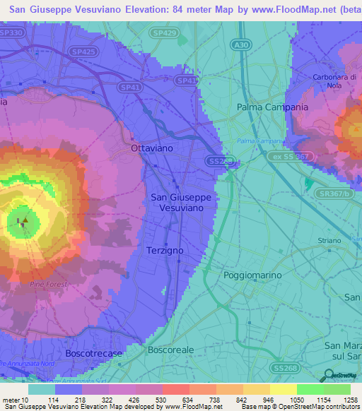 San Giuseppe Vesuviano,Italy Elevation Map