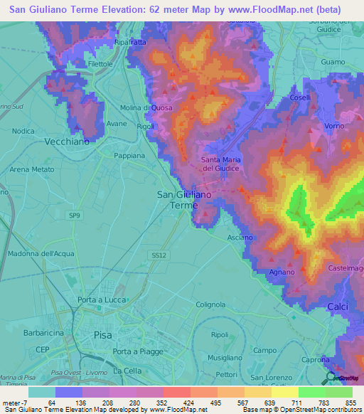 San Giuliano Terme,Italy Elevation Map