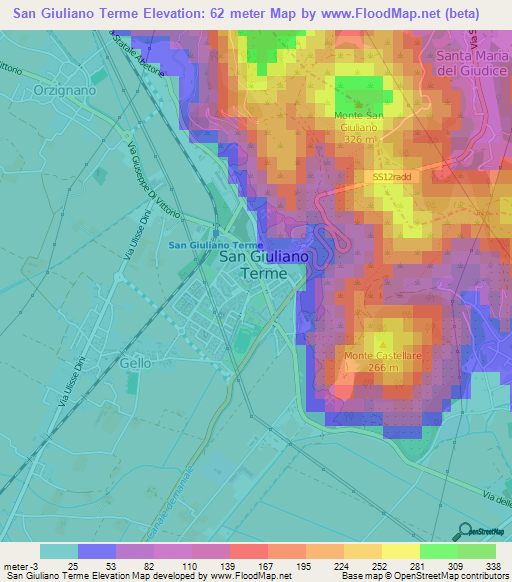 San Giuliano Terme,Italy Elevation Map