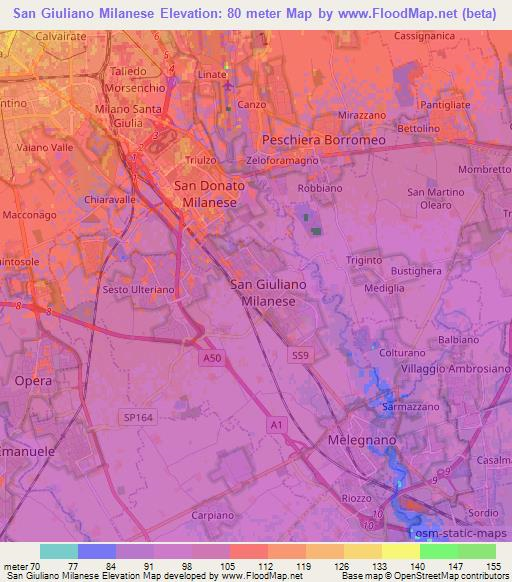 San Giuliano Milanese,Italy Elevation Map