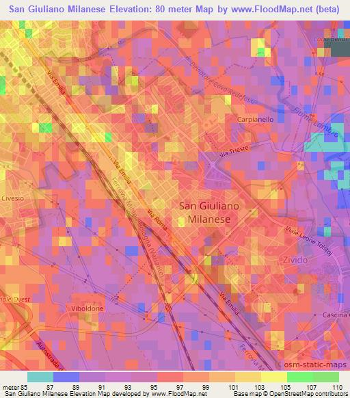 San Giuliano Milanese,Italy Elevation Map