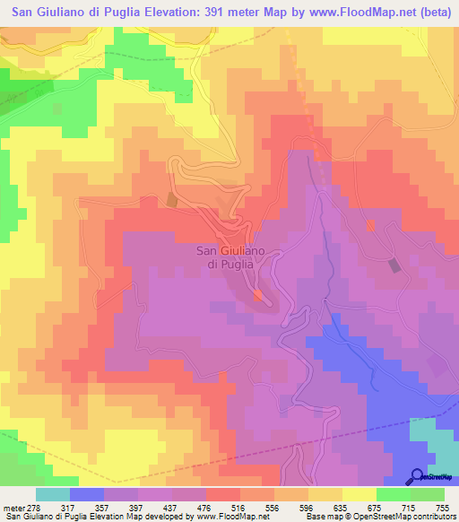 San Giuliano di Puglia,Italy Elevation Map