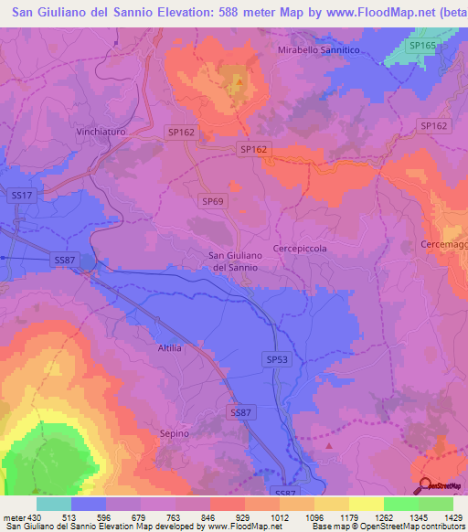 San Giuliano del Sannio,Italy Elevation Map