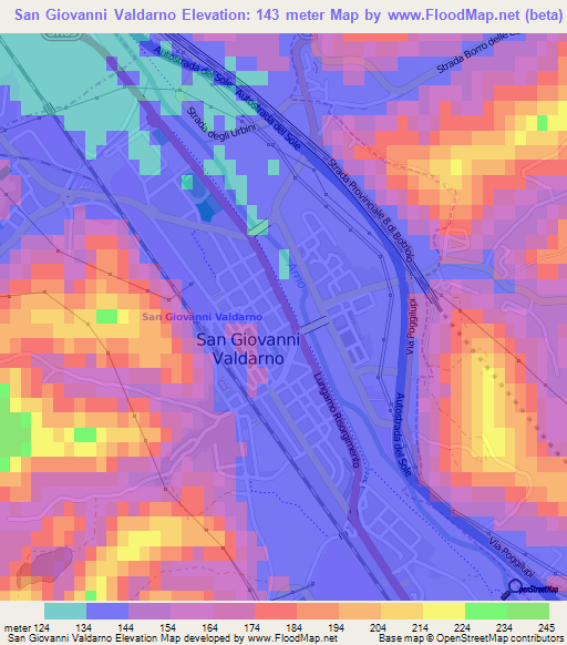 San Giovanni Valdarno,Italy Elevation Map