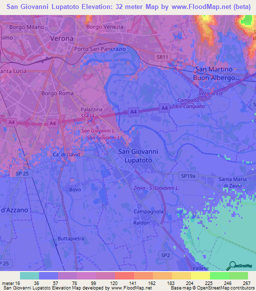 San Giovanni Lupatoto,Italy Elevation Map