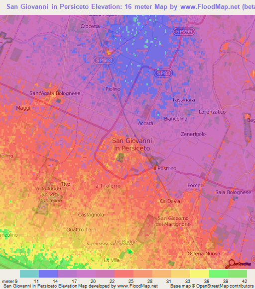 San Giovanni in Persiceto,Italy Elevation Map