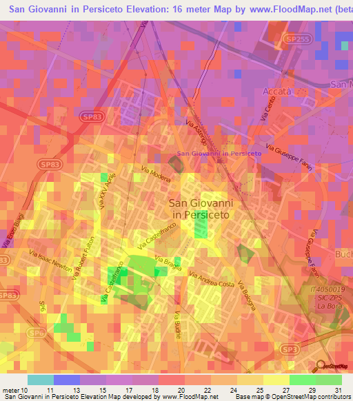 San Giovanni in Persiceto,Italy Elevation Map