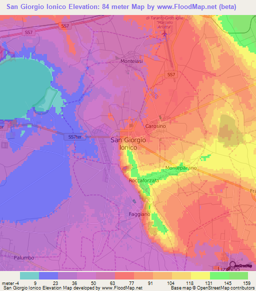 San Giorgio Ionico,Italy Elevation Map