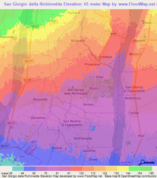 San Giorgio della Richinvelda,Italy Elevation Map