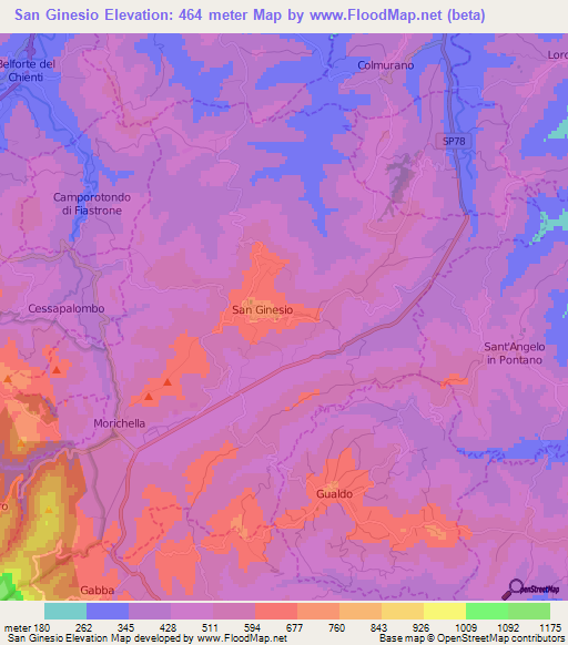 San Ginesio,Italy Elevation Map