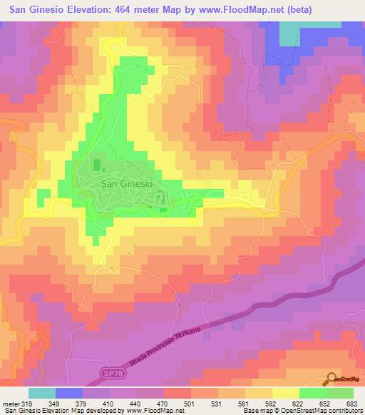 San Ginesio,Italy Elevation Map