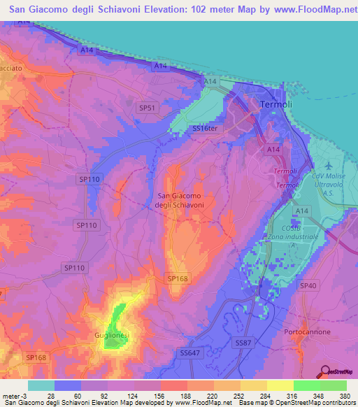 San Giacomo degli Schiavoni,Italy Elevation Map