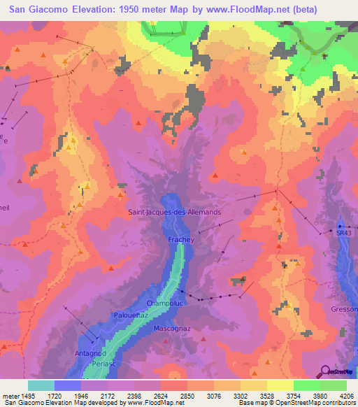 San Giacomo,Italy Elevation Map