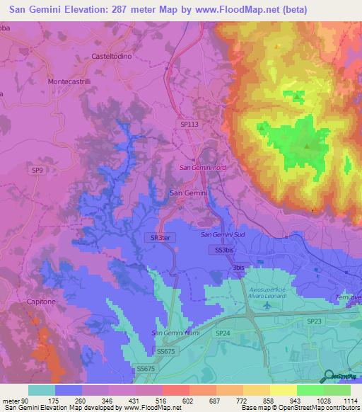 San Gemini,Italy Elevation Map