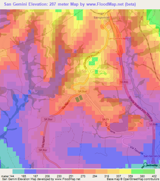 San Gemini,Italy Elevation Map