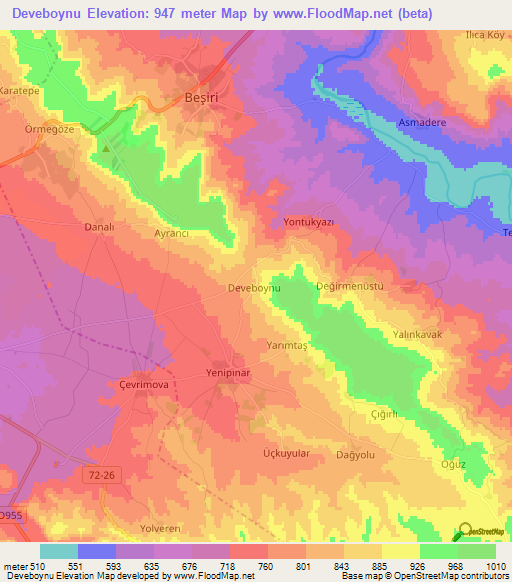 Deveboynu,Turkey Elevation Map