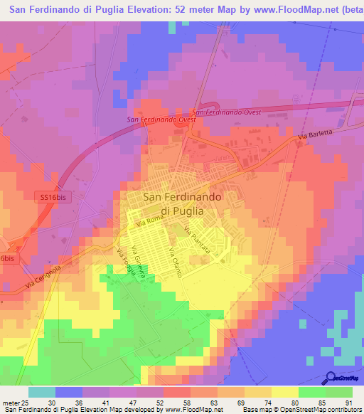 San Ferdinando di Puglia,Italy Elevation Map