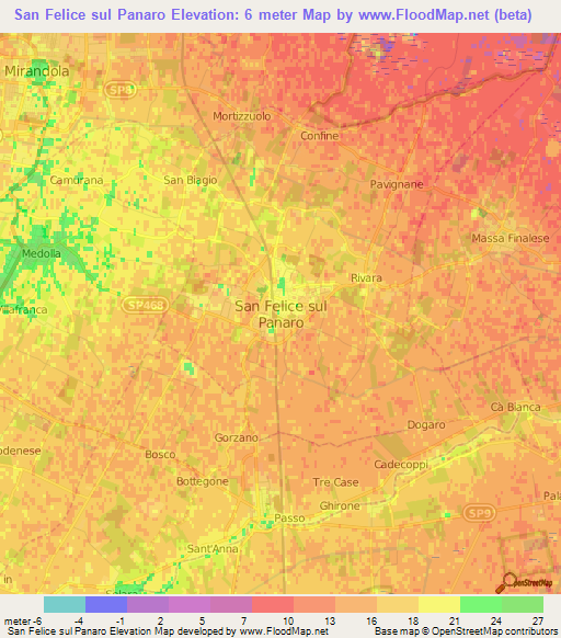San Felice sul Panaro,Italy Elevation Map