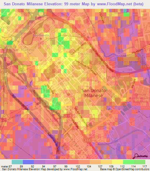 San Donato Milanese,Italy Elevation Map