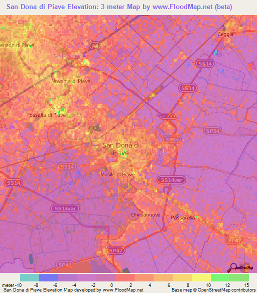 San Dona di Piave,Italy Elevation Map
