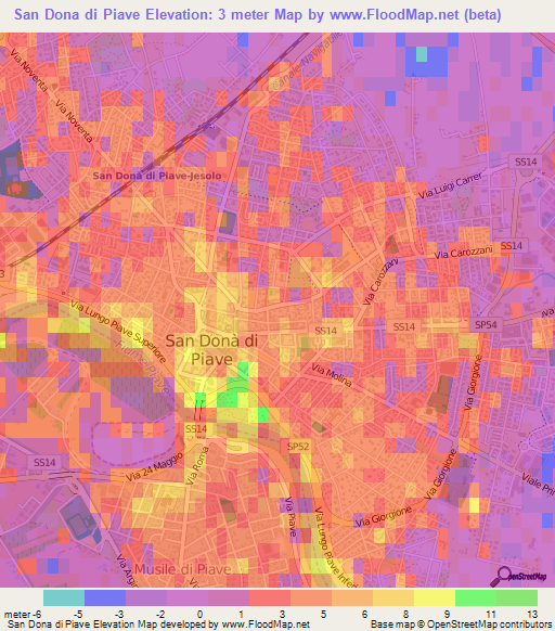 San Dona di Piave,Italy Elevation Map