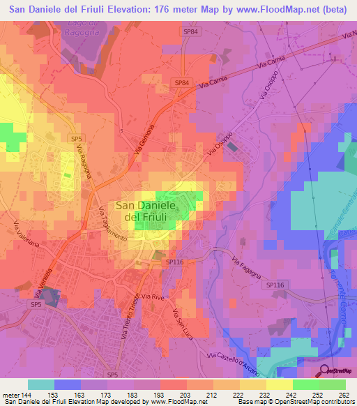 San Daniele del Friuli,Italy Elevation Map